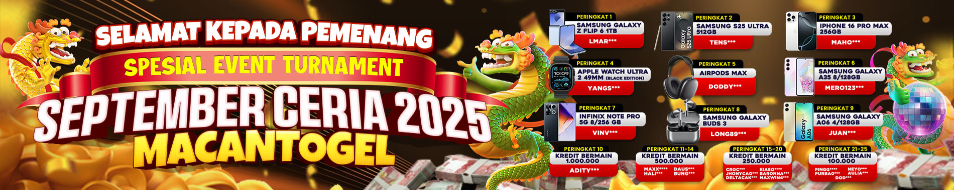 PEMENANG SPESIAL EVENT TURNAMENT SEPTEMBER CERIA 2025